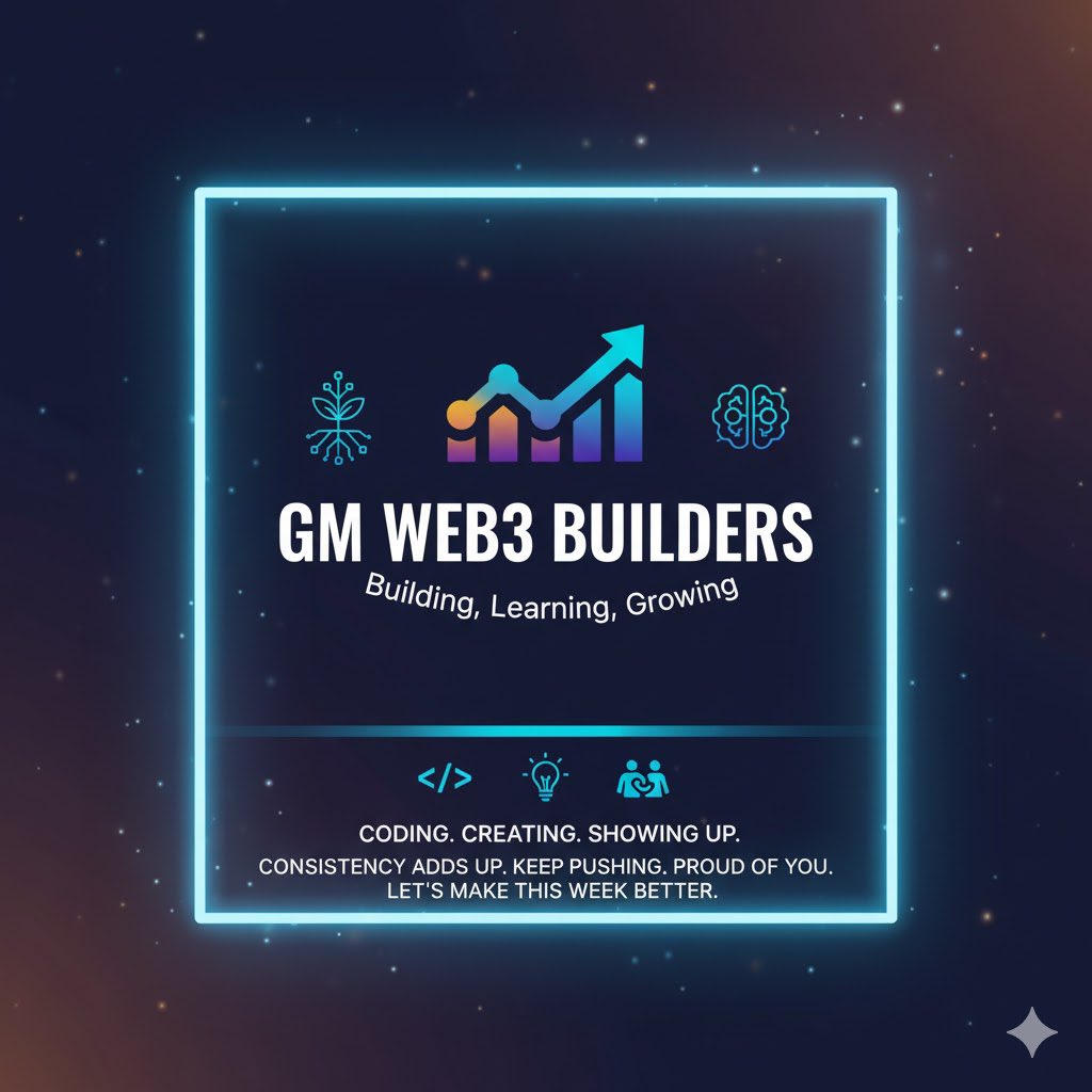 Gm to everyone building, learning, and trying to grow in Web3. 

Whether you’re coding, creating, or just showing up, it all matters.

Everyone’s wins look different, but consistency is what really adds up.

Keep pushing, be proud of how far you’ve come, and let’s make this week