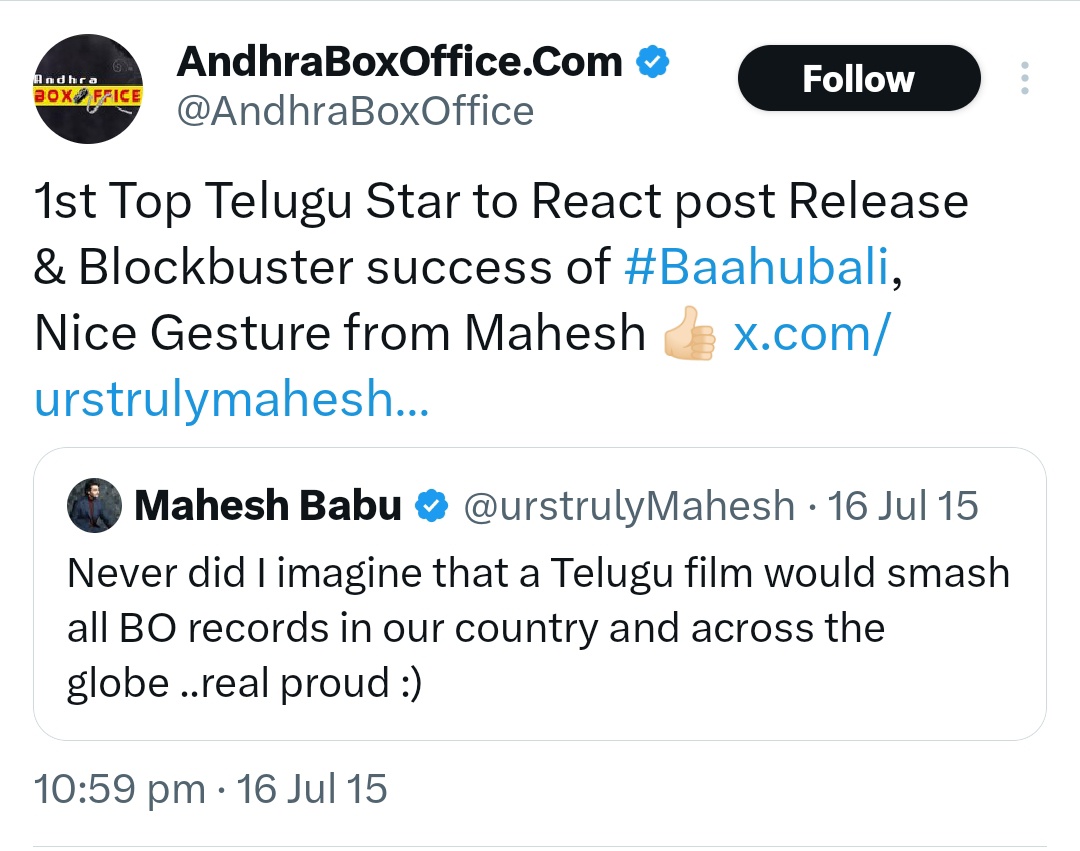 Urstrulyudaydh1's tweet photo. @NawabRebel18481 @HailPrabhas070 Thanks Mahesh anna for giving life to Prabhas ❤️ https://t.co/XtxiX2pa3y