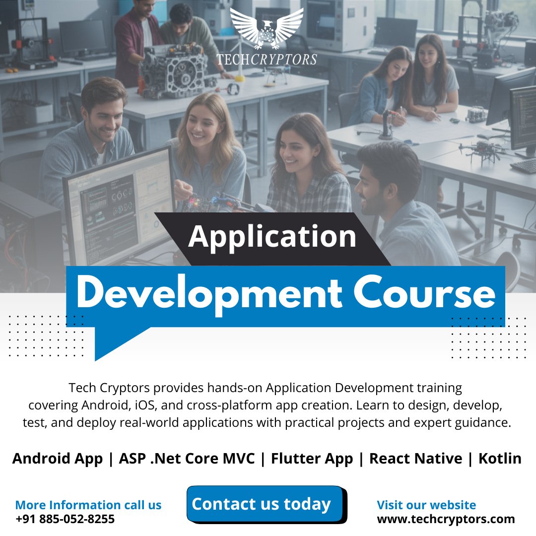 TechCryptors's tweet image. Join the most practical App Development Course!

📞wa.me/918850528255
📧sales@techcryptors.com
🌍techcryptors.com

#AppDevelopment #FlutterDevelopment #ReactNative #KotlinDeveloper #BestITTrainingCourse #ITTraining #TechCryptors