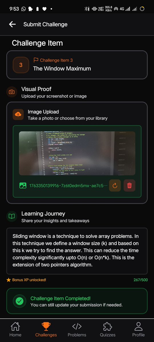 iamabhishek012's tweet image. #Day3 of #30DaysCodingChallenge
DSA with Java (Part-2) on Masterji App 

Revised Sliding Window ques today and solved 1 hard problem
Took me 30–40 minutes, but that feeling when all test cases pass… totally worth it! 🔥💯

Learning one step at a time.
@Hiteshdotcom @ChaiCodeHQ