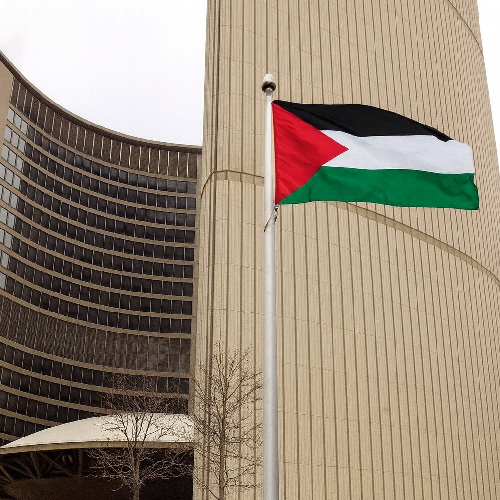 Today the <a href="/cityoftoronto/">City of Toronto 🇨🇦</a> raises the flag of Palestine — a symbol of a nation of people who have endured decades of occupation, apartheid, dispossession, and now genocide. Symbolism matters, but it isn’t enough. We must demand action: an end to the oppression and recognition of