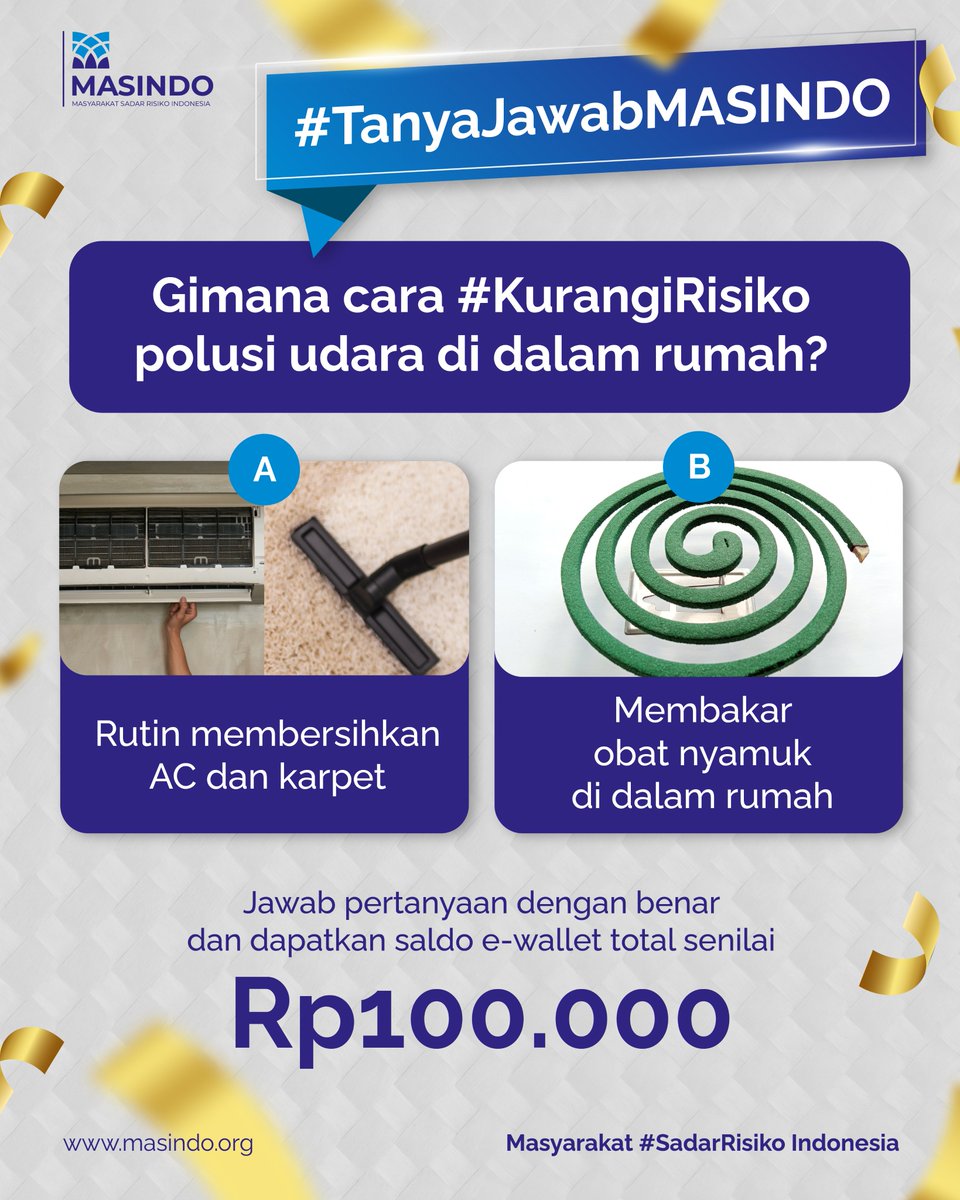 Masindo_Org's tweet image. Kalau kamu rutin #KurangiRisiko polusi udara di rumah, pasti bisa jawab pertanyaan ini dengan benar dan berkesempatan memenangkan saldo e-wallet total senilai Rp100.000!

#Giveaway #Kuis #kuisberhadiah #giveawayindonesia #giveawayalert #GAsaldo #quiztime