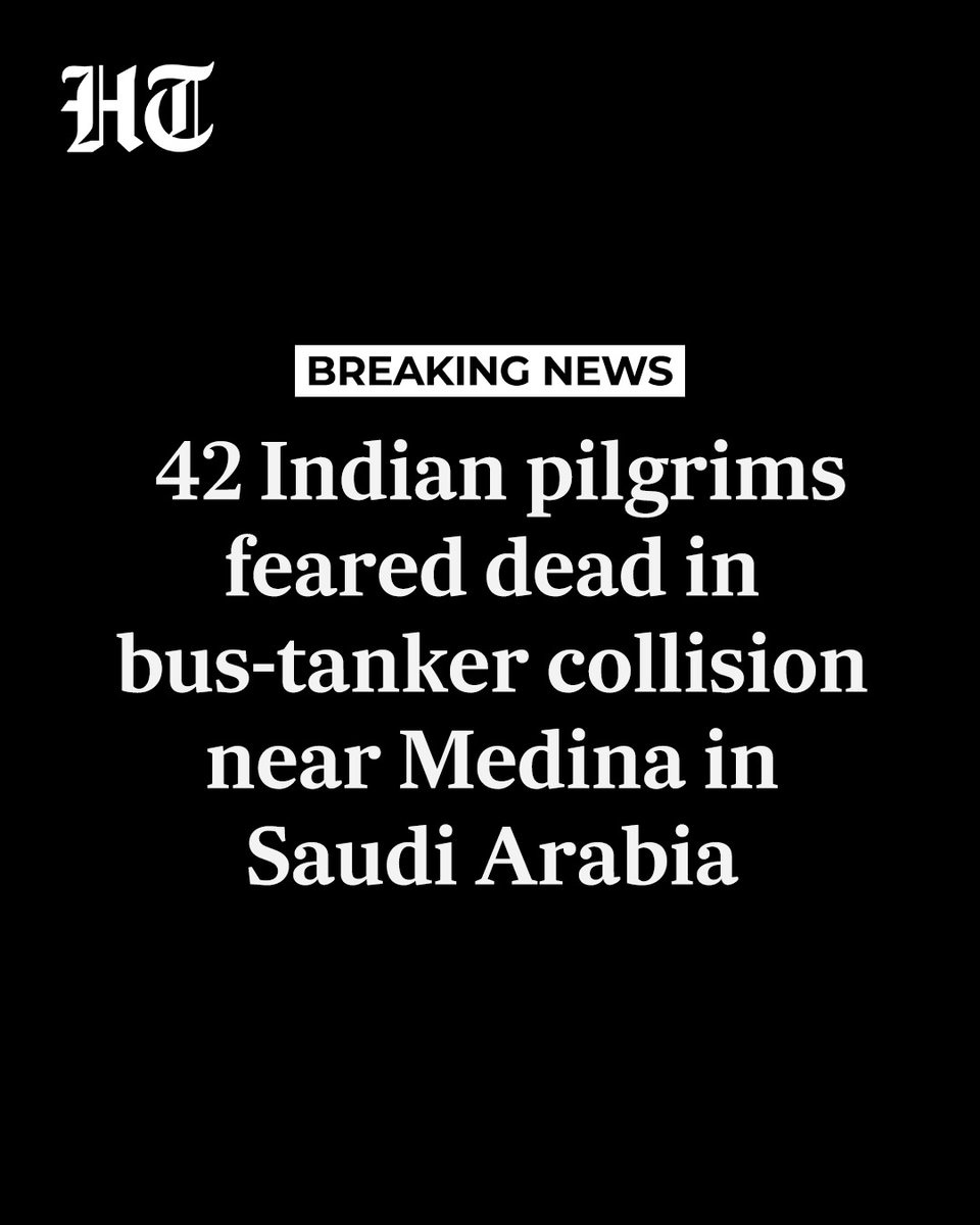 🚨#BREAKING | At least 42 people were charred to death after a bus carrying Umrah pilgrims collided with a diesel tanker near Medina, according to local media in Saudi Arabia on Monday. The victims are believed to be Indian nationals, with several reportedly from Hyderabad.

Read