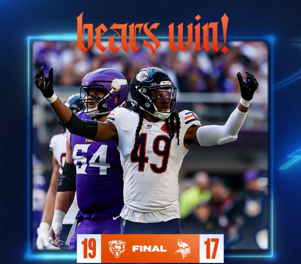 Updated NFC North standings:
Bears 7-3
Packers 6-3-1
Lions 6-4
Vikings 4-6