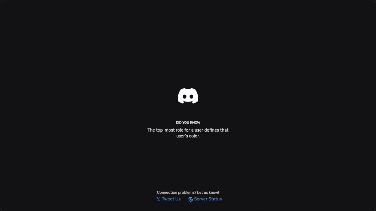 Anafyral666's tweet image. @discord_support my discord is refusing to go past this screen, waited for like an hoursworth of time
issue changed slightly after deleting discords %appdata% cache, but still wouldn&apos;t proceed
uninstalling and reinstalling (&amp;amp; logging back in) returned it to this state
