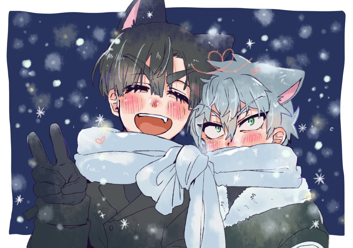 お題マフラー 
~1時間20分 (仕事をしながら、こっそり絵を描いていました。 
#イヴァティル版ワンドロワンライ