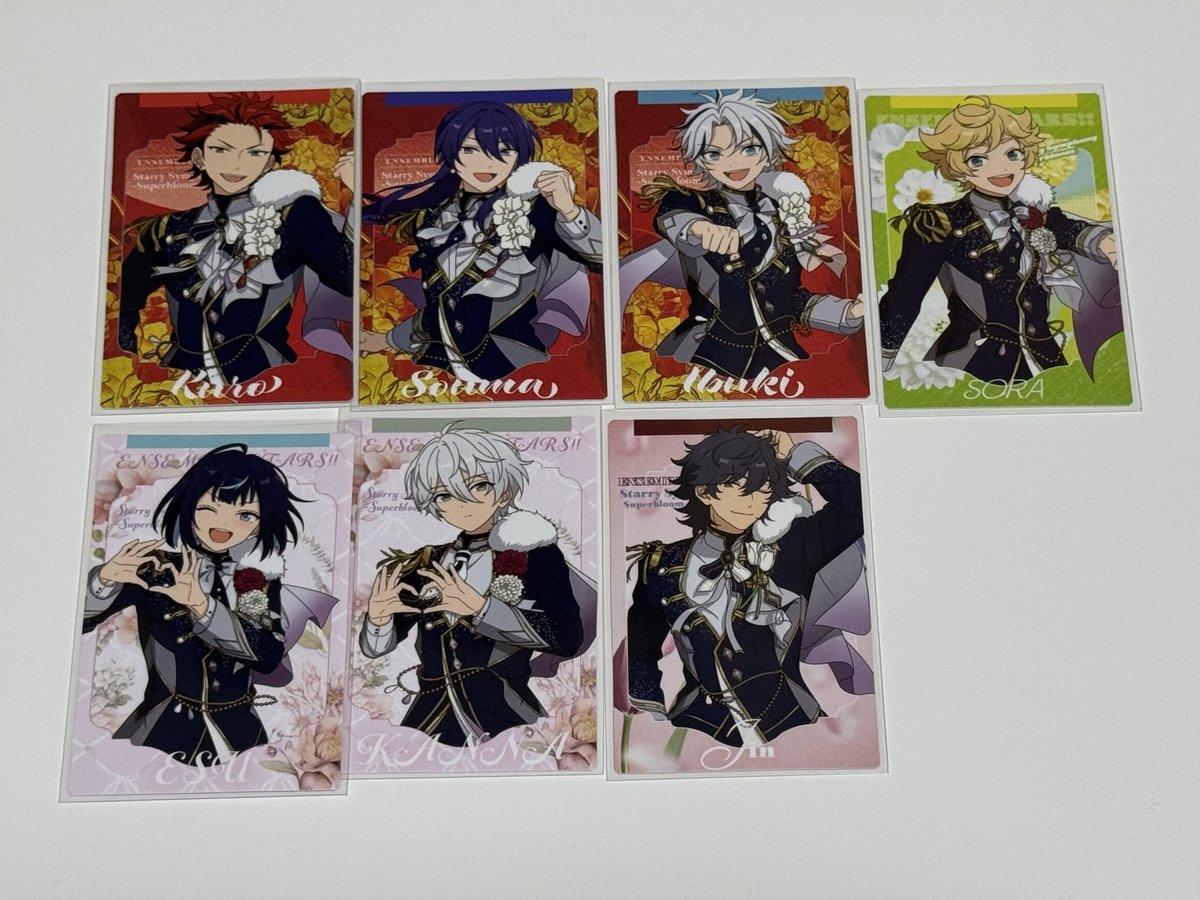 mmm_3217's tweet photo. 【交換】あんスタ スタフォニ 4th Superbloom カードコレクション

譲：弓弦 真 翠 マヨイ 巽 ジュン 燐音 友也 なずな 創 紅郎 颯馬 維吹 宙 エス カンナ 陣 ひなた ゆうた

求：零 凛月 泉 嵐

11/19池袋、11/23.24スタフォニ手渡し。郵送相談。お気軽にお声がけください。※ひなたゆうたは写真無し https://t.co/Uc8qgjRA3u