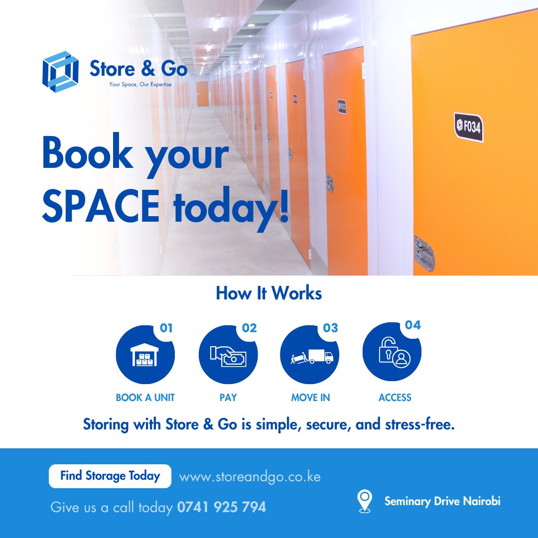 StorenGo_'s tweet photo. Need extra space? We’ve made it simple.
Book. Pay. Move in. Access.
Store &amp; Go keeps your items safe and your life clutter-free.
📍 Seminary Drive, Nairobi
🔗 https://t.co/aHrGTIBO5w

#StorageMadeSimple
#storageNairobi
#StorageSolutions #SmartStorage #storeandgo https://t.co/V4Ci4EiLiz