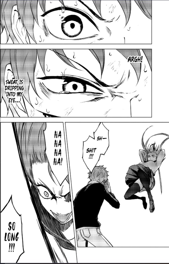 He has the ability to block anything he can see with his eyes, so she starts speeding tf out of her sword strikes and starts slicing him up. He tries to lock in, but then sweat was bouta enter his eyes and force him to blink and die😭😭😭😭 Nah i would be tooooo sick bruh