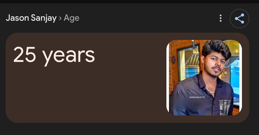 Jason Sanjay Age 25 years. கடந்த நாடாளுமன்ற, சட்டமன்ற தேர்தலில் ஓட்டு போட்ட போட்டோ ஏதாவது உள்ளதா? இதை கேளுங்க தமாசா இருக்கும்.