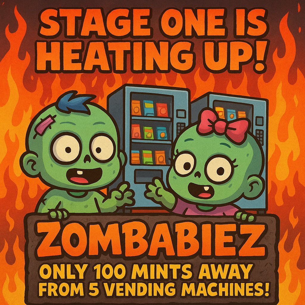Stage One is heating up! 🔥 Zombabiez is bridging Web3 &amp; real-world utility. We're only 100 mints away from securing our first 5 vending machines! This isn't just an NFT, it's a share in real revenue. Don't miss out on the ground floor!

#Zombabiez #SolanaNFTs #Web3Utility