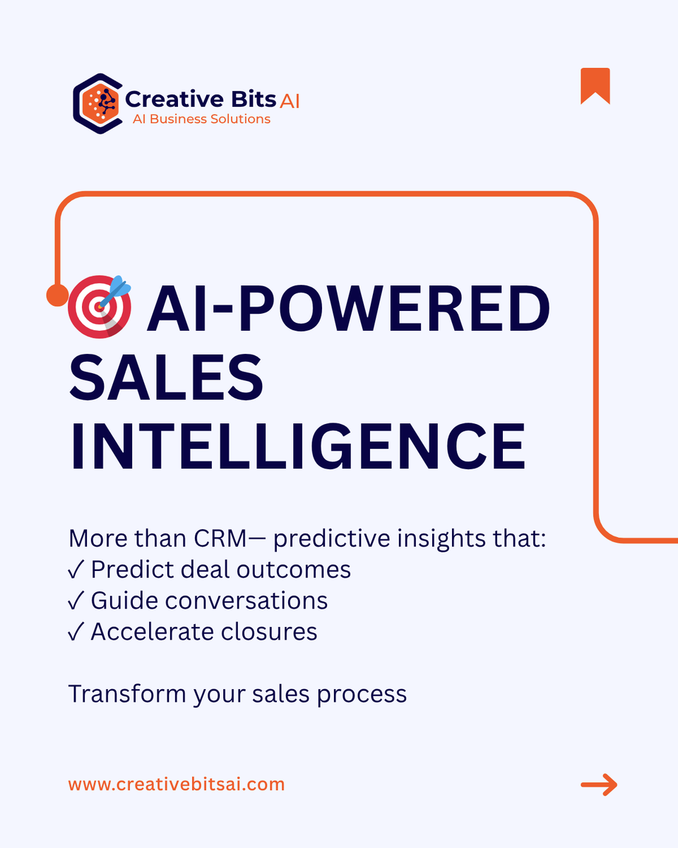 CreativeBitsAi's tweet image. 💼 Supercharge sales with AI-powered intelligence!

🎯 Auto-generate tasks from call transcripts
📊 Real-time sentiment &amp;amp; buying signals
🤝 Predict churn &amp;amp; identify upsells

🚀Learn More:#SalesEnablement #AIforSales 

#SalesTechnology #RevenueGrowth #SalesProductivity #B2BSales