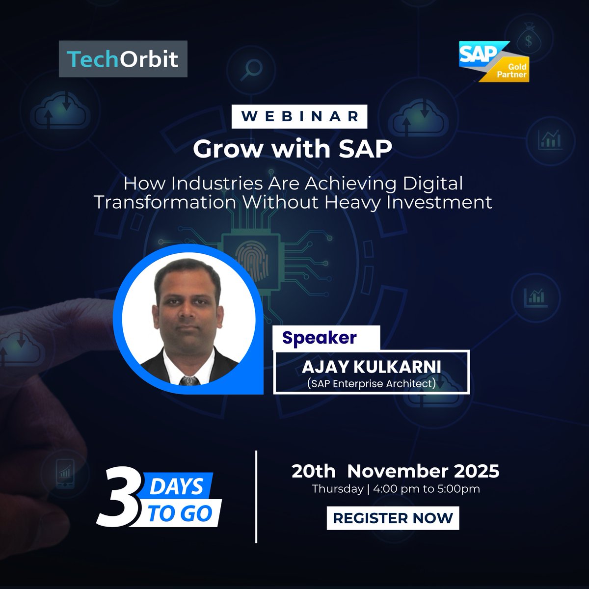 TechorbitL's tweet image. Many companies delay modernization thinking it needs big budgets. 

In our Grow with SAP webinar, Ajay Kulkarni will explain how industries are moving to SAP Cloud with clarity and controlled spend.

Register: lnkd.in/deqWSp4W

#Webinar #GrowWithSAP #TechOrbit