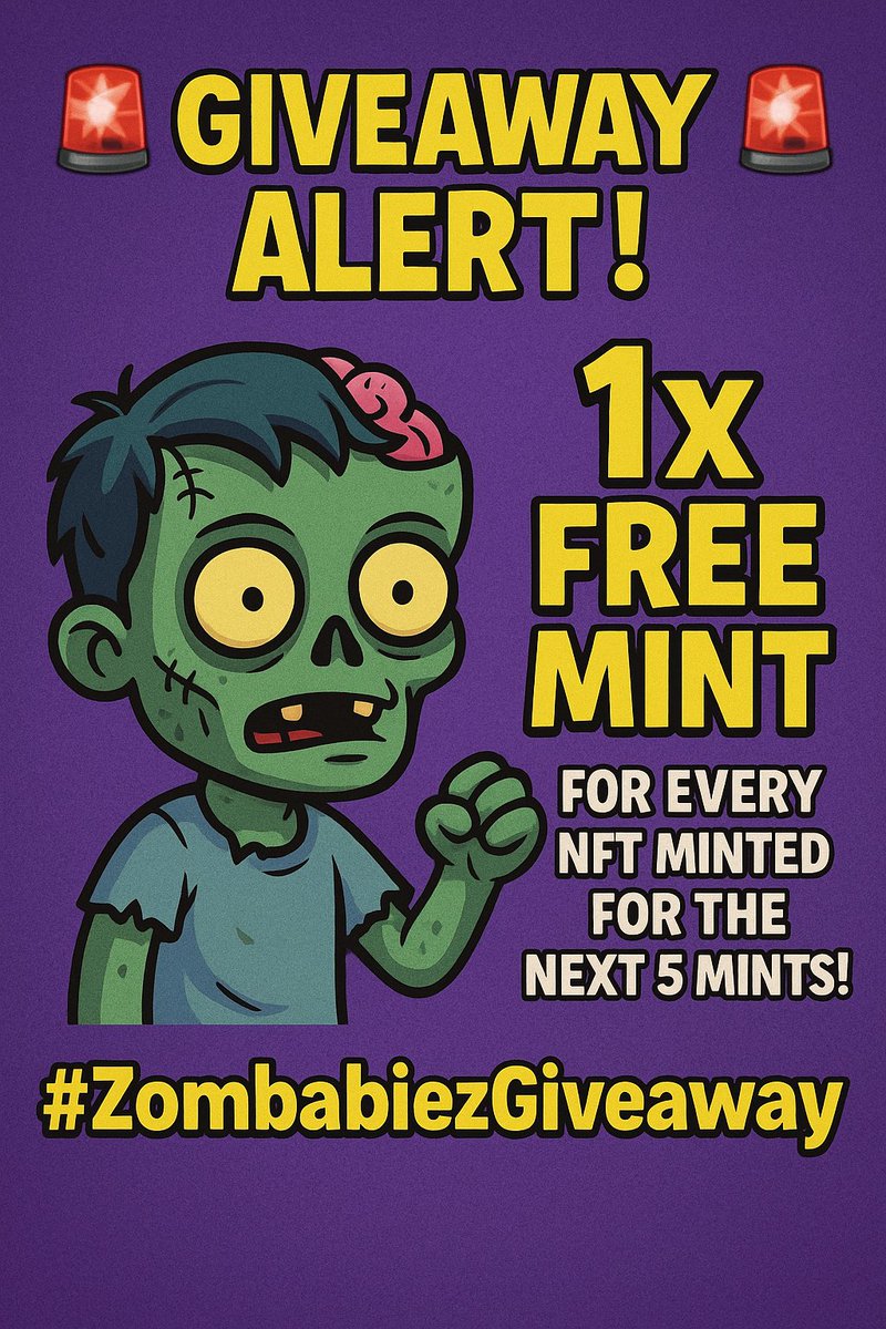 ZombabieZ_nft's tweet image. 🚨 GIVEAWAY ALERT! 🚨 We&apos;re giving away 1x FREE MINT for every NFT minted for the NEXT 5 MINTS! That&apos;s right, your chance to join the Zombabiez fam for FREE! Don&apos;t walk, run!

#ZombabiezGiveaway #FreeNFT #SolanaGiveaway #NFTGiveaway #Web3 #Crypto #LimitedOffer

To enter: Like,…