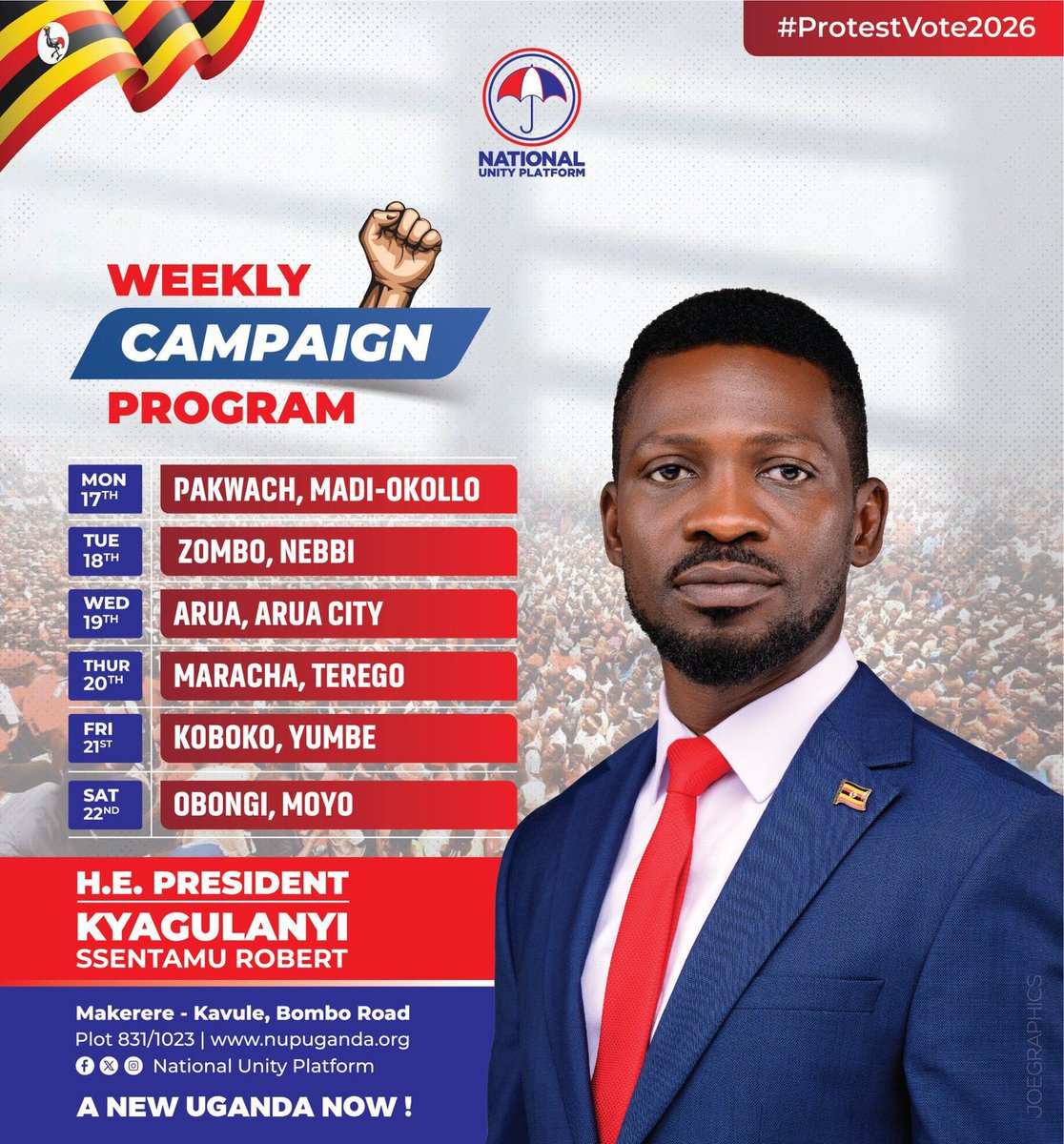 KlaUpdates's tweet image. After a two days  break, President @HEBobiwine returns to the campaign trail today in Pakwach and Madi-Okollo. 
#KlaUpdates