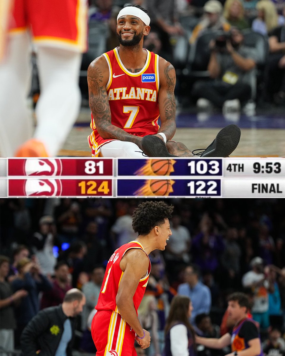ATLHawks's tweet image. Down 22 in the 4th: Desert 🏜️

Winning anyway: Dessert 🍮