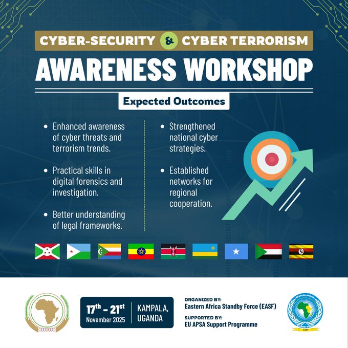 azielking1's tweet image. Terrorists and extremists are increasingly exploiting the internet to target young people.
The #EASF Cyber-Security Workshop which starts today 17th - 21st Nov is a vital call to action empowering youth as the frontline defenders of Africa’s cyberspace..#CyberSecurity #cybertech