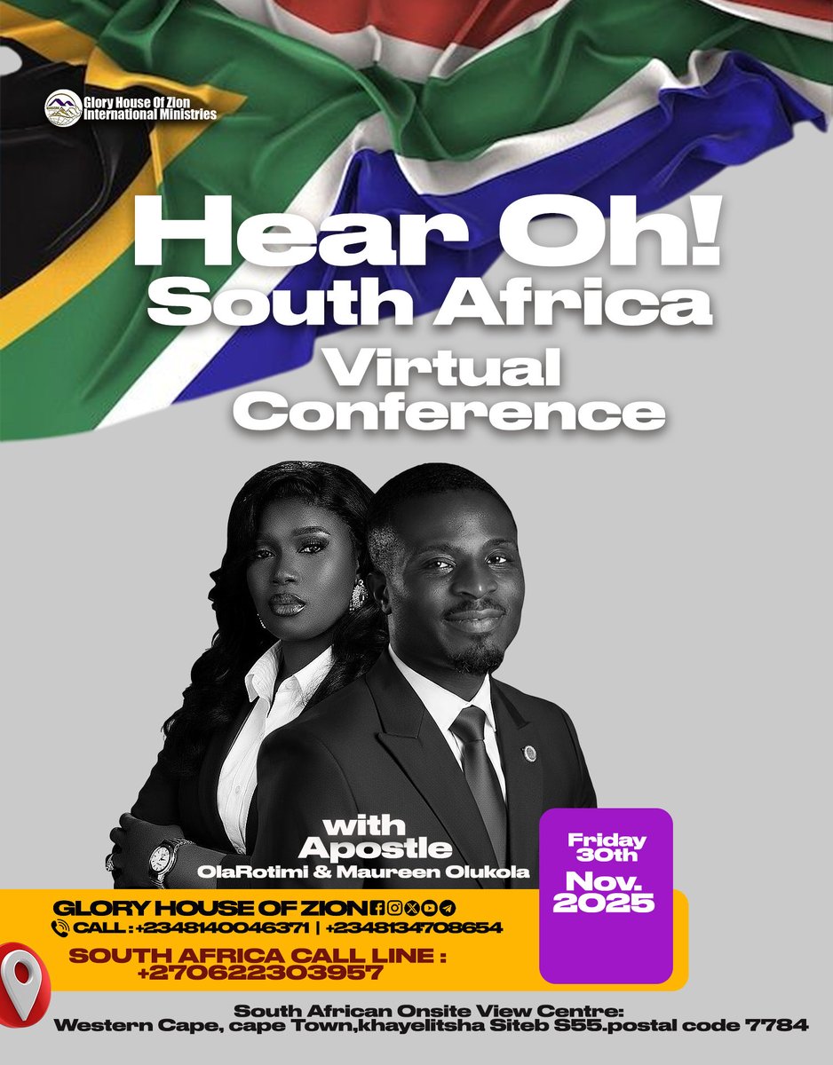 Scai_Encounter's tweet photo. 2025 UPCOMING SPECIAL EVENTS WITH APOSTLE OLAROTIMI &amp; MAUREEN OLUKOLA

KINDLY NOTE THE FOLLOWING
- Check fliers for full details.
- Share to notify others.
- Pray , prepare and plan to attend.
- See you there!

This is Glory House

#ApostleOlaRotimiOlukola
#gloryhouseofzion https://t.co/09ngbpgzT8