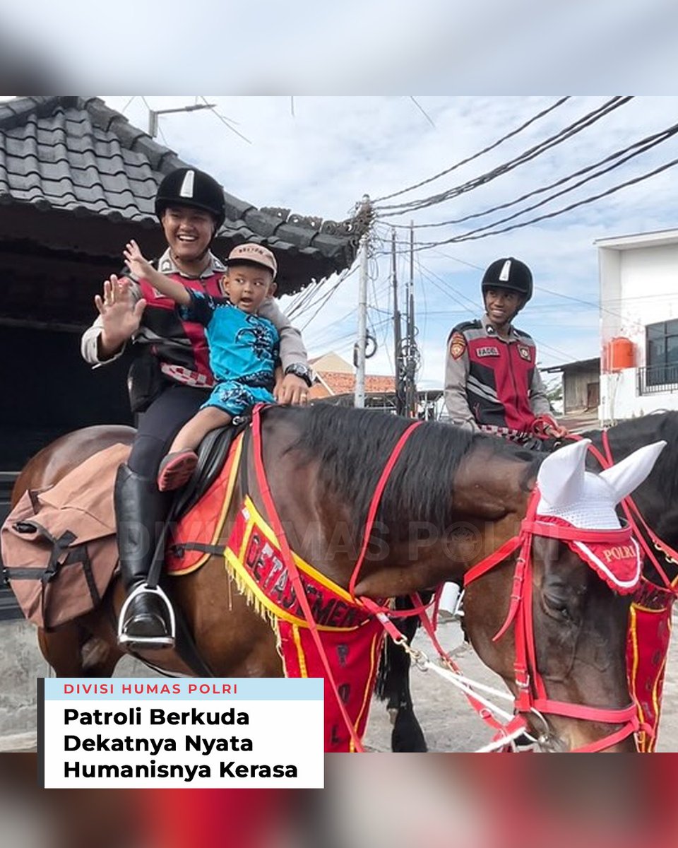 Patroli berkuda Polri (Turangga) bukan cuma jaga keamanan, tapi juga makin dekat sama masyarakat.  Terus Mengabdi Dengan Humanis Wujud #PelayananPolisi Maksimal Untuk Masyarakat