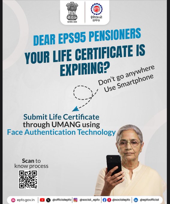 epfkochi's tweet image. Digital life certificate submission for EPS95 pensioners - use your smartphone with UMANG’s face authentication technology.  #epfo #epforeforms

@LabourMinistry
@officialepfo