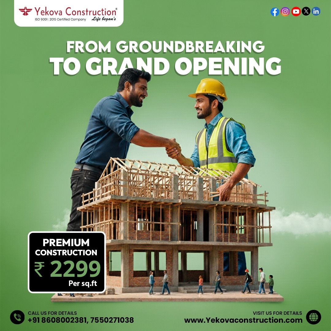 Yekovaproject's tweet image. Yekova delivers complete project excellence — from the first dig to the final key.
Reach out to us!
📞+91-8608002381/+91-7550271038
📩 yekovaconstruction@gmail.com
🌐 yekovaconstruction.com
#property #turnkeyprojects #promoters #contracts #smartcontracts #jointventure