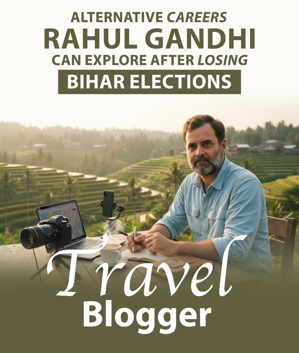 BJP4India's tweet image. Here’s a list of career paths Rahul Gandhi might actually ace…😎

Because clearly, the current one isn’t working! 🤣