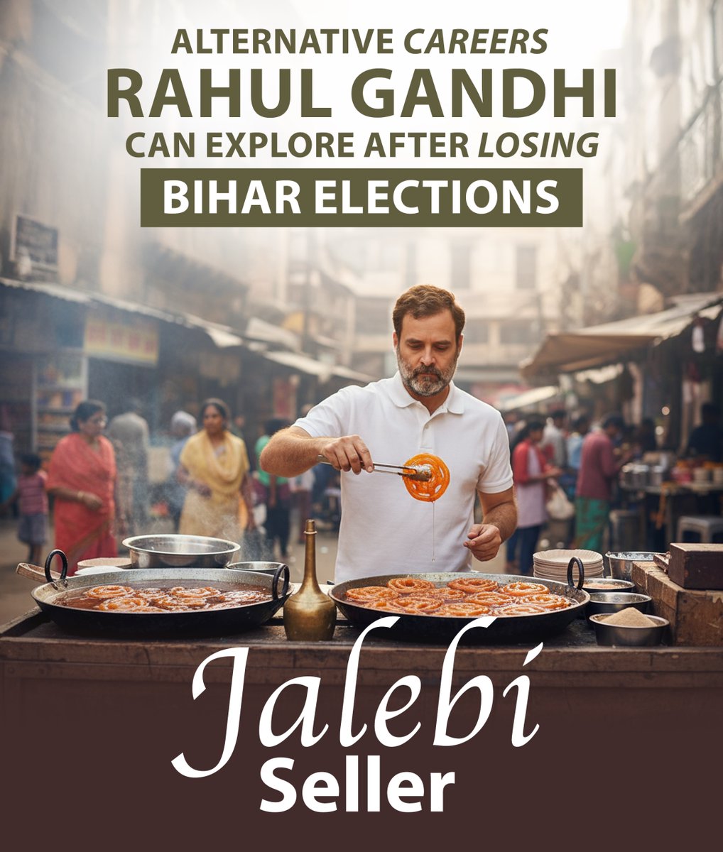 BJP4India's tweet image. Here’s a list of career paths Rahul Gandhi might actually ace…😎

Because clearly, the current one isn’t working! 🤣