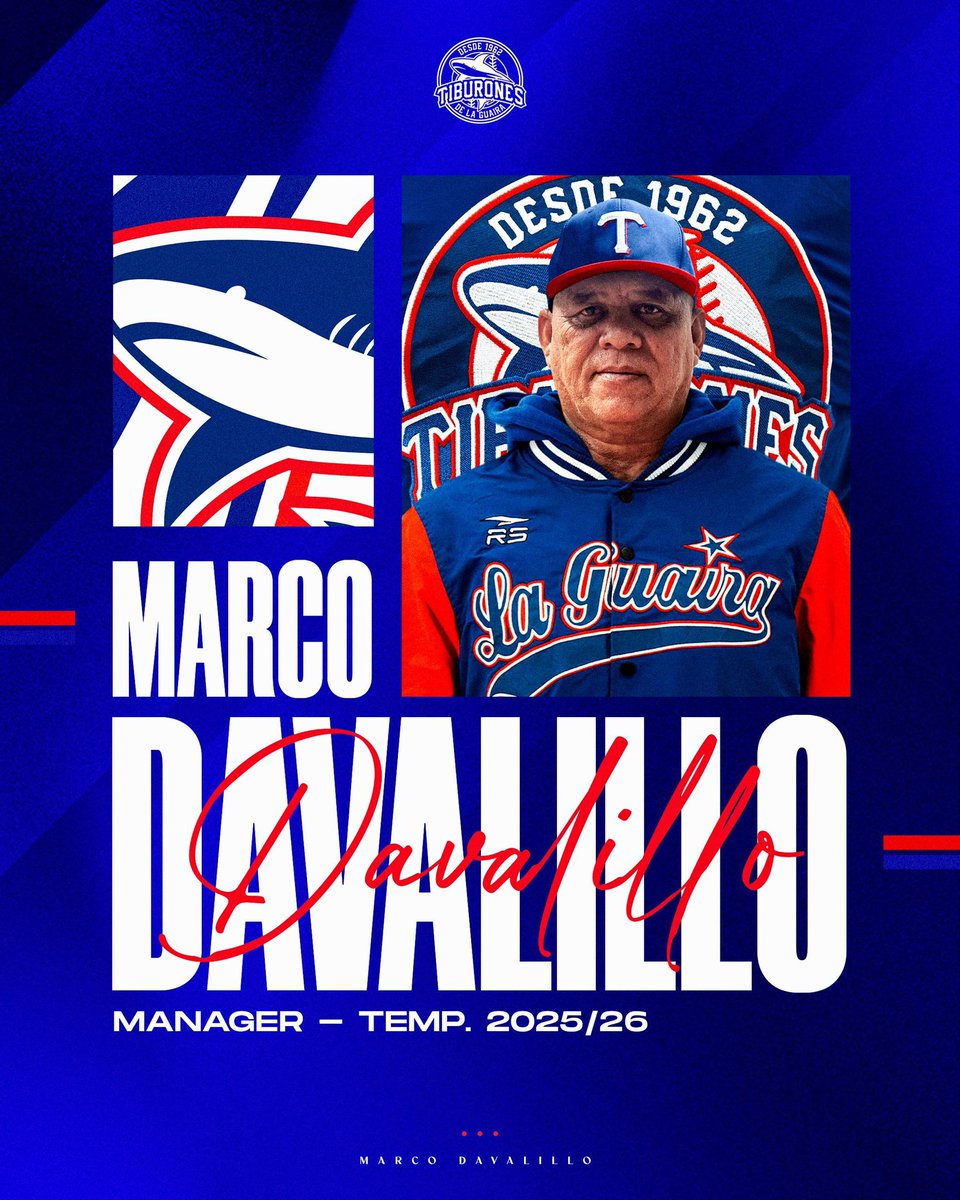 📃🦈
La organización Tiburones de la Guaira designa a Marco Davalillo como el nuevo mánager de la temporada 2025-2026 de la LVBP. 

#VamosPaEncima 🦈🥁
#TiburonesSiempre 💯
