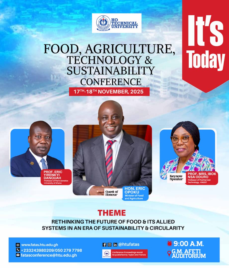 All set for the FATAS Conference at Ho Technical University, Nov 17–18, 2025!  
Theme: Rethinking the Future of Food in an Era of Sustainability &amp; Circularity.  
Details 👉 htu.edu.gh/htu-conference…  

#HTUConference #FATASConference2025 #Sustainability #FoodSystems