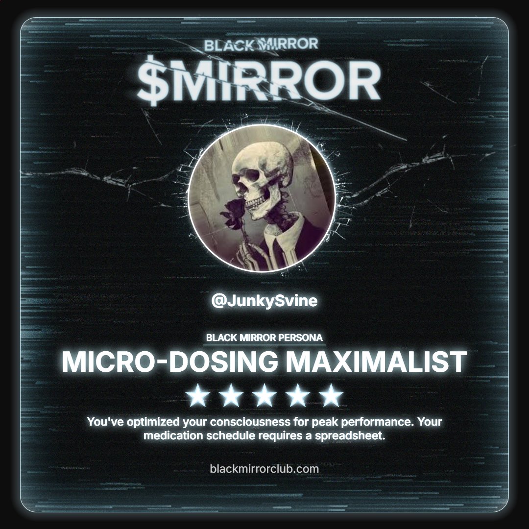 JunkySvine's tweet photo. Scanned and processed. The algorithm judged me.
Discover your Black Mirror Persona by @blackmirror_xp and claim yours now.
https://t.co/81HA630Rrc https://t.co/YKi1G6p2UQ