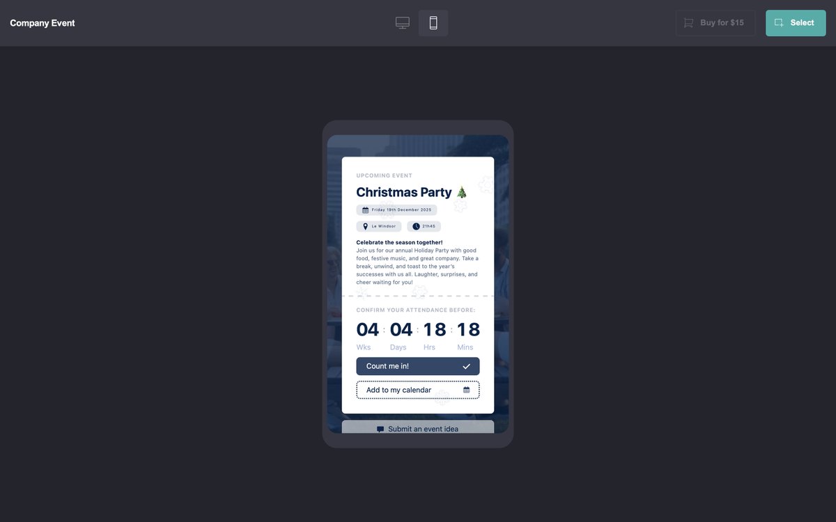 BCKGRD_'s tweet photo. Quick preview of the mobile version for this Company Event template made with Carrd. https://t.co/VhuMBrYZSi