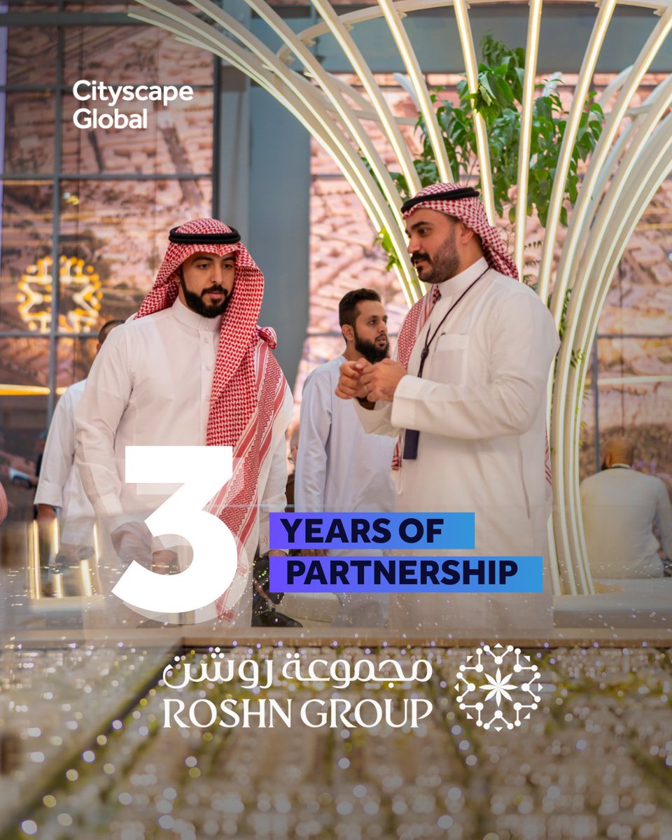 CSGlobalKSA's tweet photo. Three years of partnership. Three years of transformation. #ROSHNGroup’s journey with Cityscape Global continues - powering Vision 2030 and redefining urban living through innovation and design.
@Roshnksa #Vision2030 #RealEstateSaudi #FoundationPartner https://t.co/9HBEeDWTAq