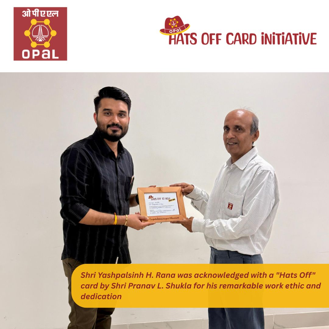 OpalIndiaIn's tweet image. 👏 #HatsOffToYou Shri Yashpalsinh H. Rana for his dedicated and timely execution of key assignments, an inspiring example of ownership and excellence in action!

#EmployeeRecognition #OPaL