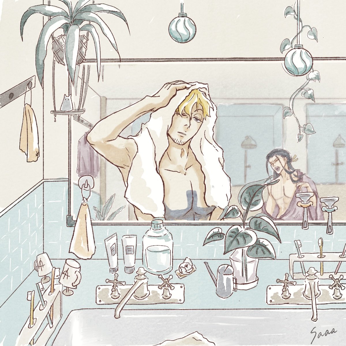 🍍シャワー後、朝まで飲んでた👘と遭遇