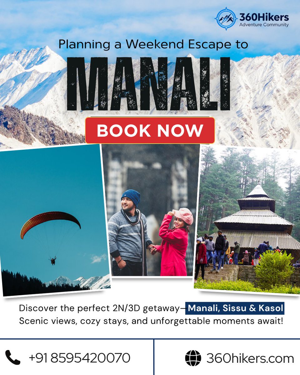 360hikers_Ind's tweet photo. Escape the routine and embrace the mountains! 📷📷
Plan your perfect 2N/3D getaway to Manali, Sissu &amp; Kasol with scenic views, cozy stays, and unforgettable moments. 📷📷
📷 Limited slots – Book Now!
#ManaliTrip #WeekendGetaway #360Hikers  #ExploreHimalayas  #MountainLovers https://t.co/v2WPCQKmLB