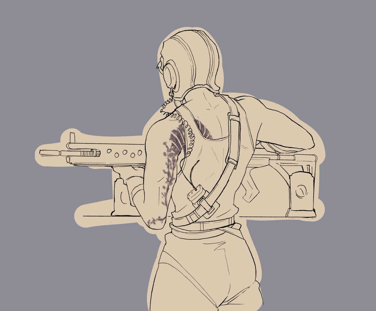 more tian wen from arc raiders sketch :^)  her back stuff inaccurate cuz im too lazy squint at pixels
