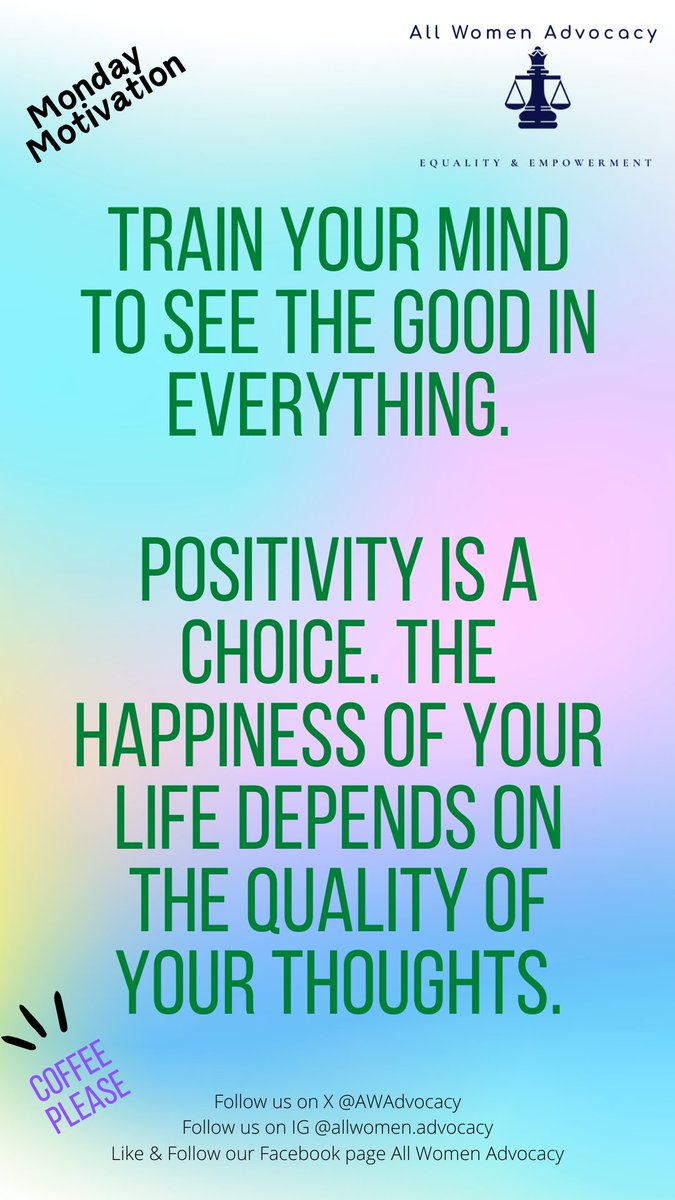 🌞 Good Morning
#MondayMotivation
​It's a fresh new week.
Positivity is a choice
​Your happiness is not determined by your circumstances; it's determined by your mindset.
​remember you are strong, capable, &amp; amazing!
Go out there, choose joy.
​#GoodVibes! ☕️💪