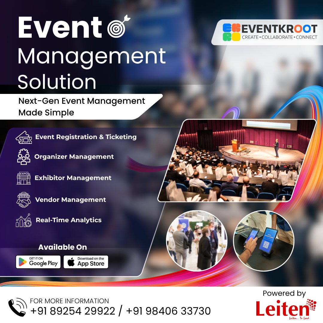 LeitenTech's tweet image. Make event management simple with Eventroot!
All-in-one platform for registration, exhibitors, vendors &amp;amp; real-time analytics.
📱 Available on Google Play &amp;amp; App Store
📞 +91 89254 29922 | +91 98406 33730
#EventKroot #EventManagement #LeitenTechnologies