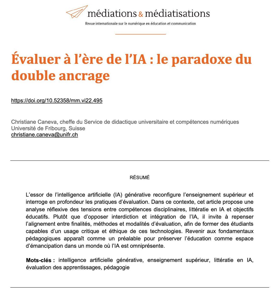 [RECHERCHE🔬] Évaluer à l’ère de l’#IA, c’est conjuguer expertise disciplinaire &amp; littératie en #IA. Sans ce « double ancrage », on renforce les inégalités plutôt que les apprentissages. 
À lire pour repenser nos évaluations drive.google.com/file/d/17RF8tp… 
#IA #enseignement  #pédagogie