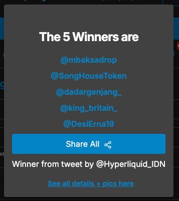 0xHypezion's tweet image. 📛 Giveaway Winners

Congratulations to the five winners of the Hyperliquid IDN × Hypezion giveaway.

@mbaksadrop 
@SongHouseToken
@dadargenjang_
@king_britain_
@DesiErna19 

Please keep your DMs open so we can contact you.
Thanks for joining and stay tuned for more updates.