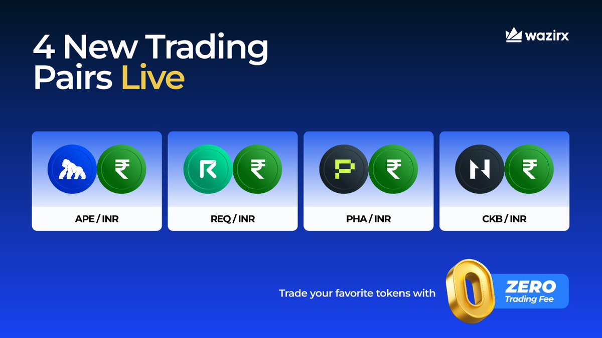 Trading is now live for 60 pairs in the INR market ⚡️ More INR pairs will  be added in the coming days. Keep trading crypto with ZERO trading fee 🚀