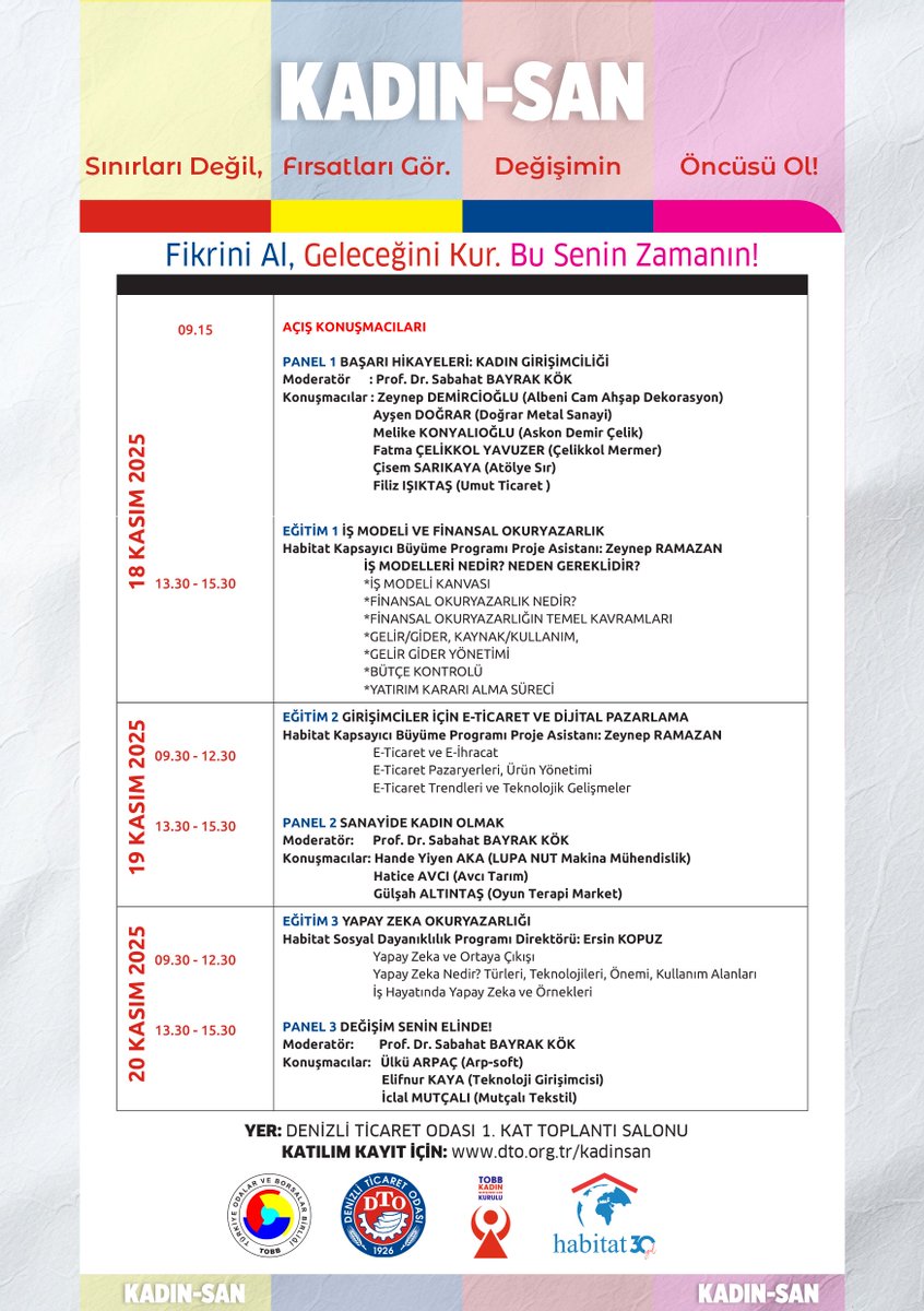DENİZLİ SANAYİDE KADIN ELİ

Denizli Ticaret Odası’nın koordinatörlüğündeki
TOBB Denizli İl Kadın Girişimciler Kurulu ve Habitat Derneği’nin iş birliğiyle düzenlediğimiz özel eğitim programımıza davetlisiniz.

BAŞARI HİKAYENİ BİRLİKTE YAZALIM!
KAYIT İÇİN: dto.org.tr/kadinsan