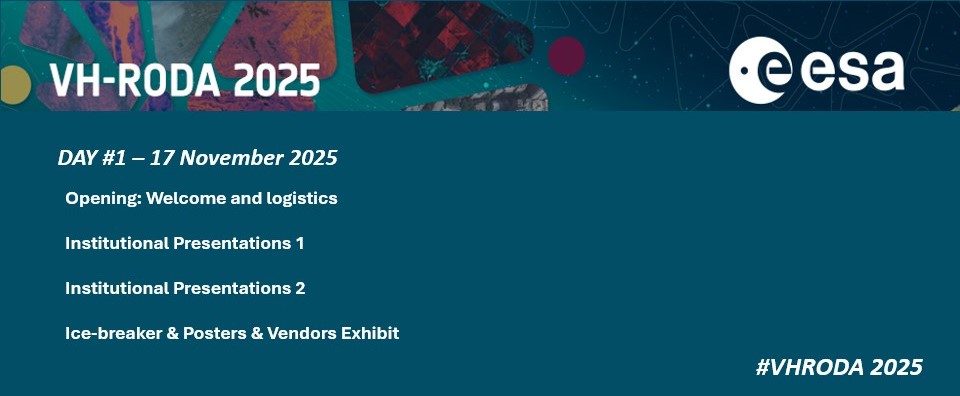 qa4eoCalVal's tweet image. 🚀 VH-RODA 2025 is GO!
Day #1 kicks off today at 14:00 at @esa -ESRIN 🎉
We’re looking forward to a full programme of discussions, demonstrations, and collaboration.

📄 Follow the agenda here: earth.esa.int/eogateway/even…