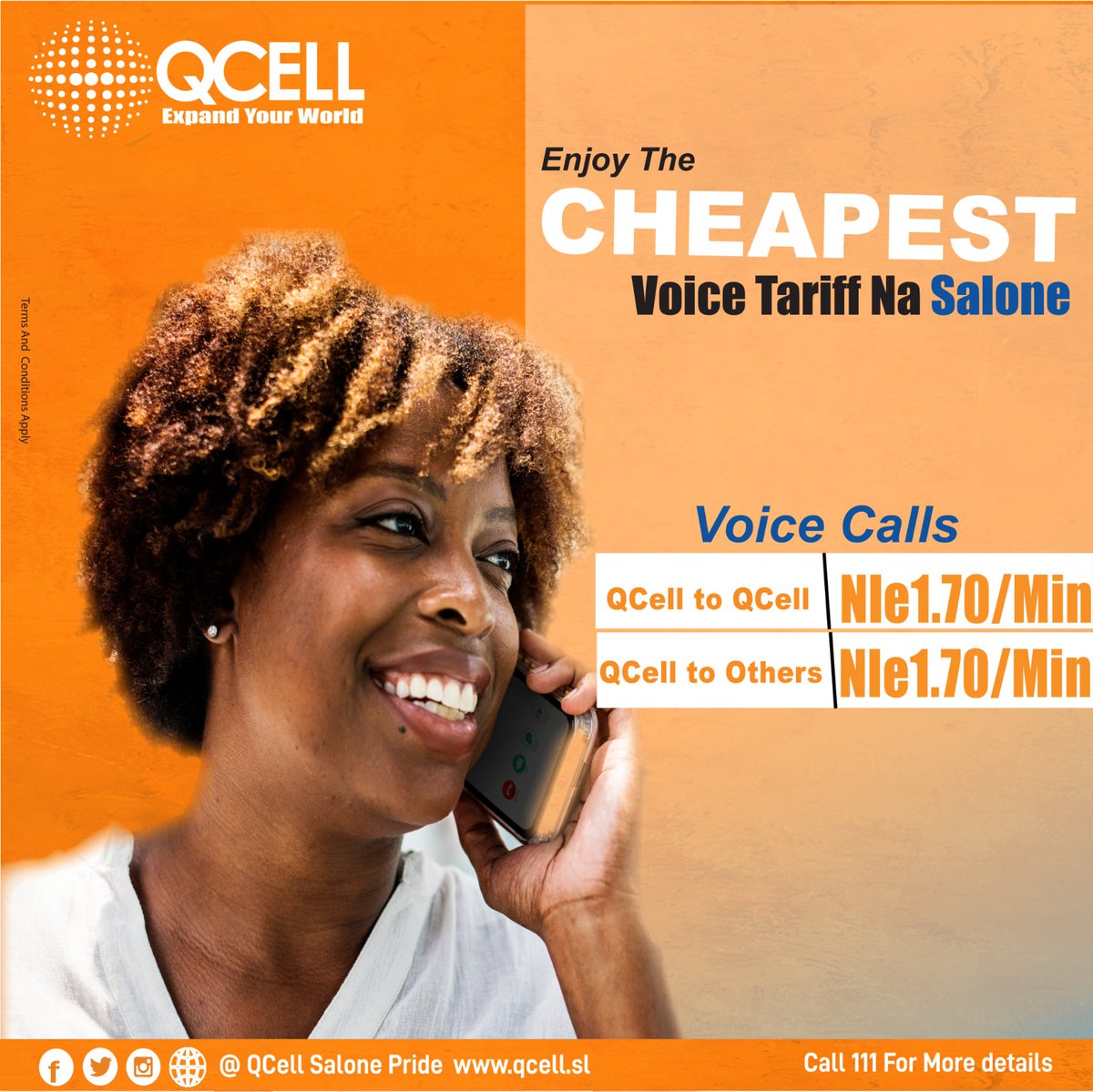 Salonemessenger's tweet photo. What if you could stay in touch with your friends and family with @QcellSL for just small money?
Salone tariff made easy with the Pride of Salone.

#QCellSL #PrideOfSalone  #SaloneTariff #SierraLeone #NaWeNetwork #AffordableTariff  #SLTelecom  #ConnectWithQCell #MadeForSalone https://t.co/8pDtmblhIS