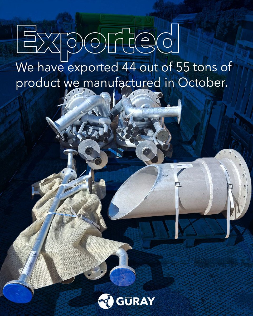 Guraygemispool's tweet image. We have exported 44 out of 55 tons of product we manufactured in October.

-

Ekim ayında gerçekleştirdiğimiz 55 ton üretimin 44 tonunu ihraç ettik.

#güraygemi #guraypipespools #pipespool #shipbuilding #export #tersanecilik #üretim #ihracat