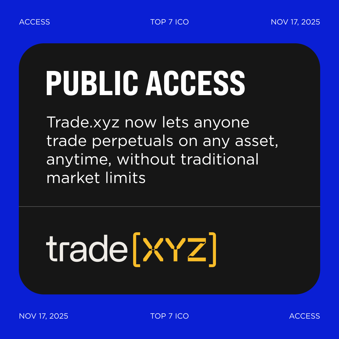 top7ico's tweet image. Trade.хyz is now available to all users in eligible locations

Backed by @unitxyz and @HyperliquidX $HYPE, @tradexyz now lets anyone trade perpetuals on assets, without traditional market limits. Their announcement video showcases pairs like JPY/USD, the 10YR T-Note, crude oil,…