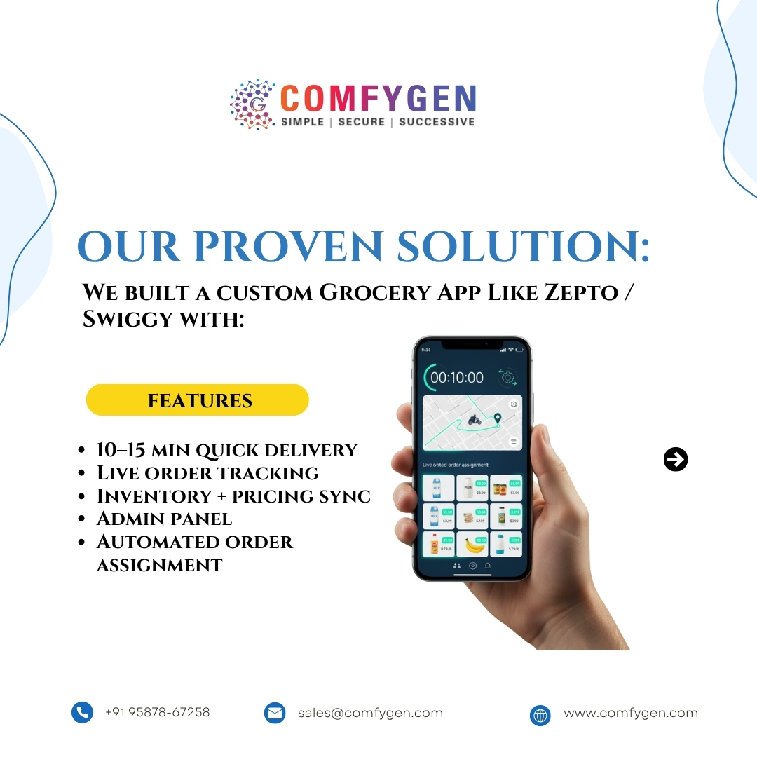 Comfygen_Tech's tweet image. 🚀 Case Study: Grocery App Success Story — From Idea to Impact!

Your Brand. Your App. Your Success.
Launch your grocery delivery app in 7–15 days with our ready-to-use solution.
🌐 comfygen.com/ecommerce/groc…
📩 sales@comfygen.com
📞 +91 95878-67258