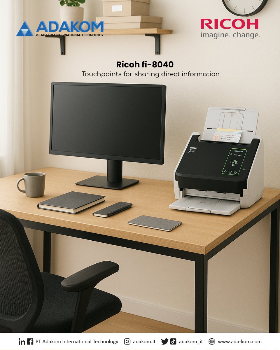 adakom_it's tweet photo. Meet the Ricoh fi-8040 — fast, accurate, and reliable scanning for modern workplaces.
Boost your productivity with every scan. ✔️#Ricohfi8040 #RicohScanner #DocumentScanner #OfficeScanner #FastScanning #ProfessionalScanner #DigitalWorkflow #OfficeProductivity #ScanDocuments https://t.co/h2EYKd5lDB