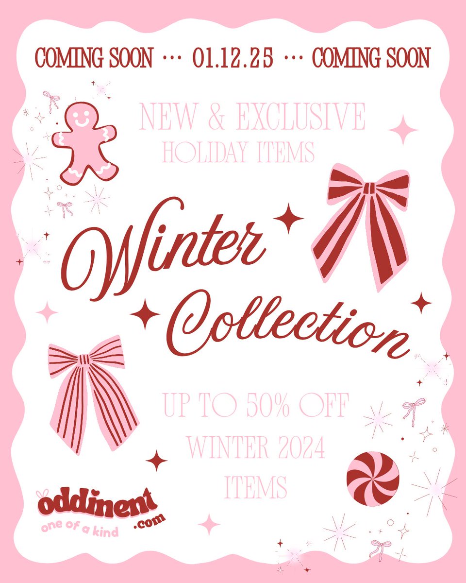 oddinent's tweet image. winter collection 2025 is coming on the 1st December - there will be all new holiday themed items, plus up to 50% off last year's leftover christmas market stock ⭐️🎄

I know it's only mid-november, but happy holidays to you 🙂‍↕️🤍🎀