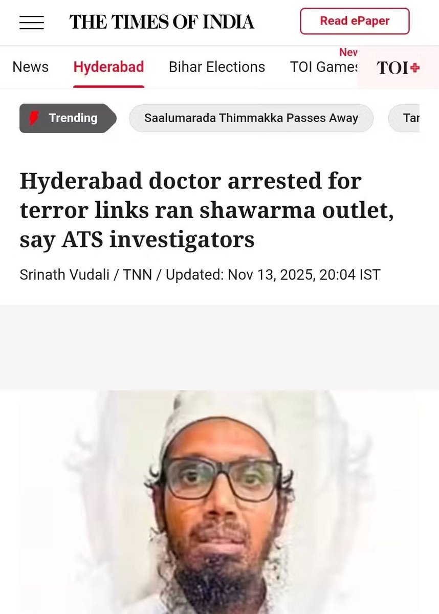 MeghUpdates's tweet photo. 🚨 BREAKING NEWS

Hyderabad doctor arrested by Gujarat ATS for alleged terror links. Investigators say he was running a shawarma outlet while secretly sourcing chemicals, weapons and communicating with an ISKP handler.

Officials claim the materials recovered point to a possible ricin-based attack plot. Investigation underway.
